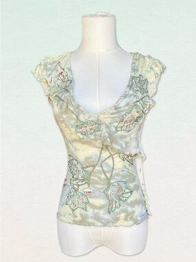 Women’s Pastel Green Floral Embroidered Wrap Top